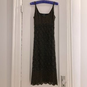 Woven and beaded brown midi dress